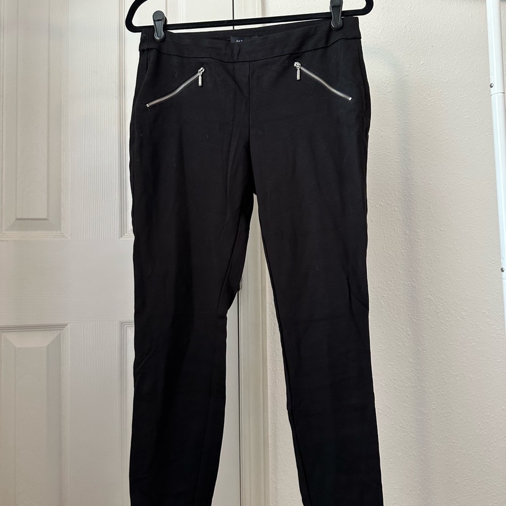 Black work pants with zipper detailing